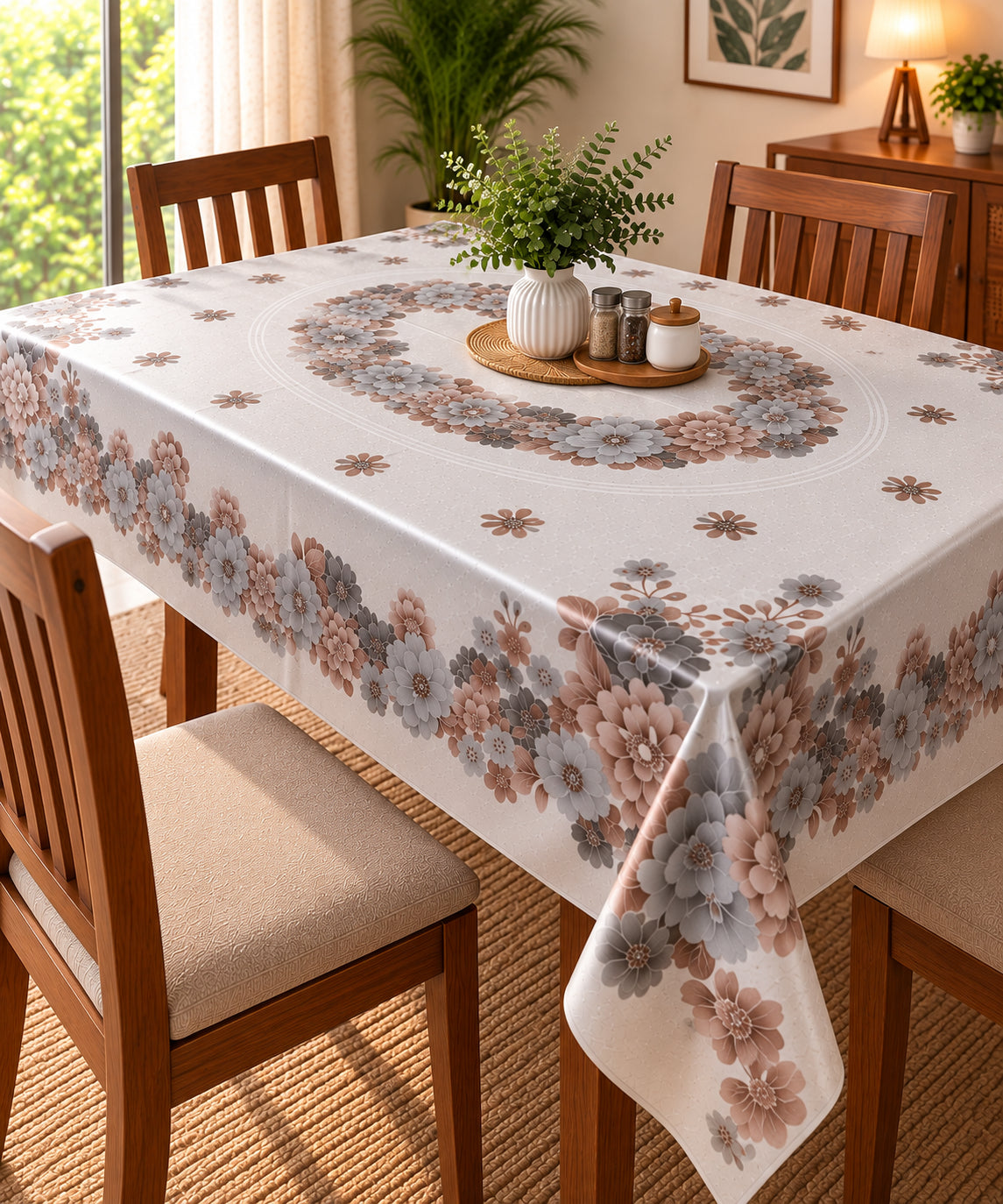 Mopak Decor Jasmine Printed Polyester Table Cover 36x54 - Beige