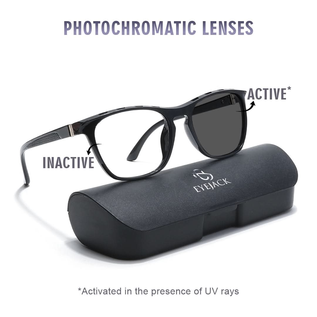 Eyejack Photochromic Shine Black Square Eyeglasses for Men and Women - view 1