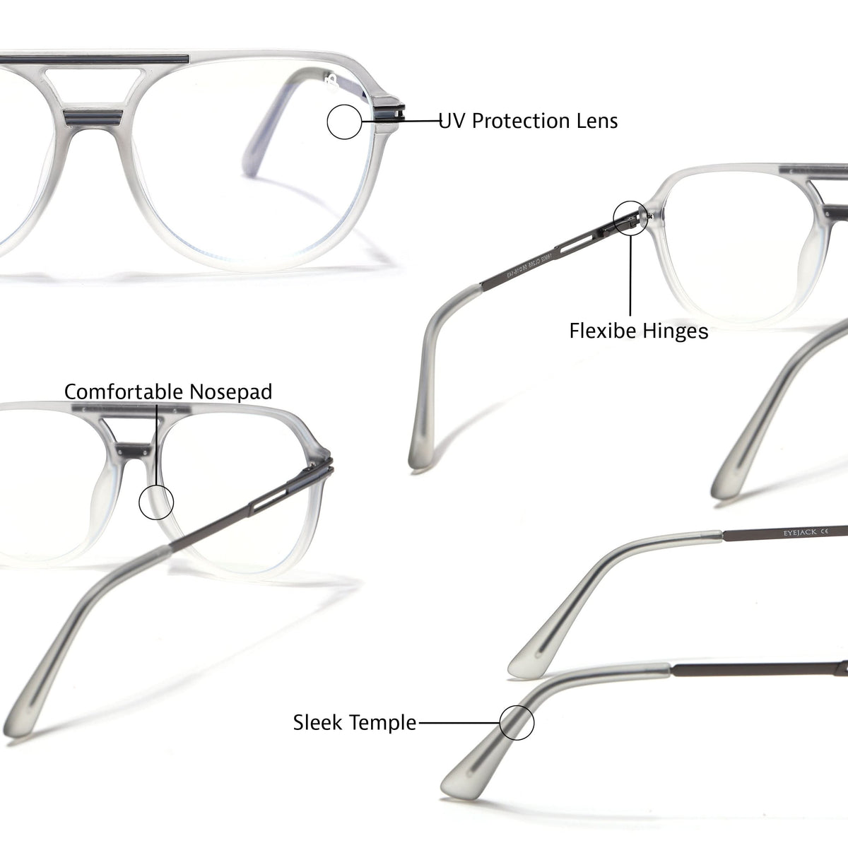 Eyejack Titex Matte Grey Wayfarer Eyeglasses for Men and Women - Style L265 - view 6
