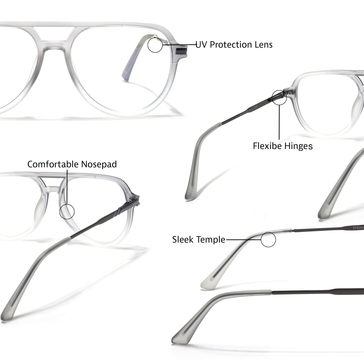 Eyejack Titex Matte Grey Wayfarer Eyeglasses for Men and Women - Style L353 - view 6