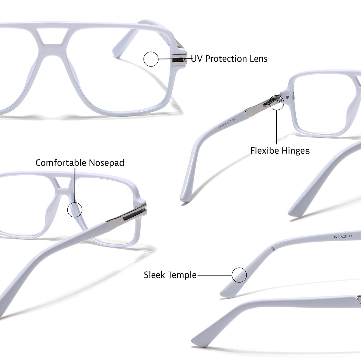 Eyejack Titex White Wayfarer Eyeglasses for Men and Women - Style L288 - view 6