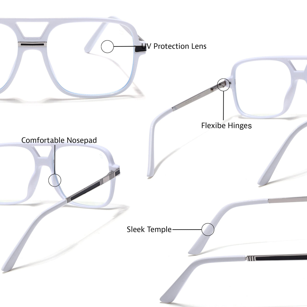 Eyejack Titex White Wayfarer Eyeglasses for Men and Women - Style L332 - view 6