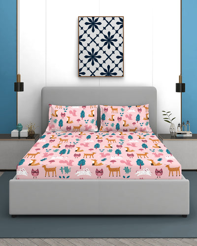 Quirky Home Coral Collection Double Bedsheet with 2 Pillow Cover - Lite Pink