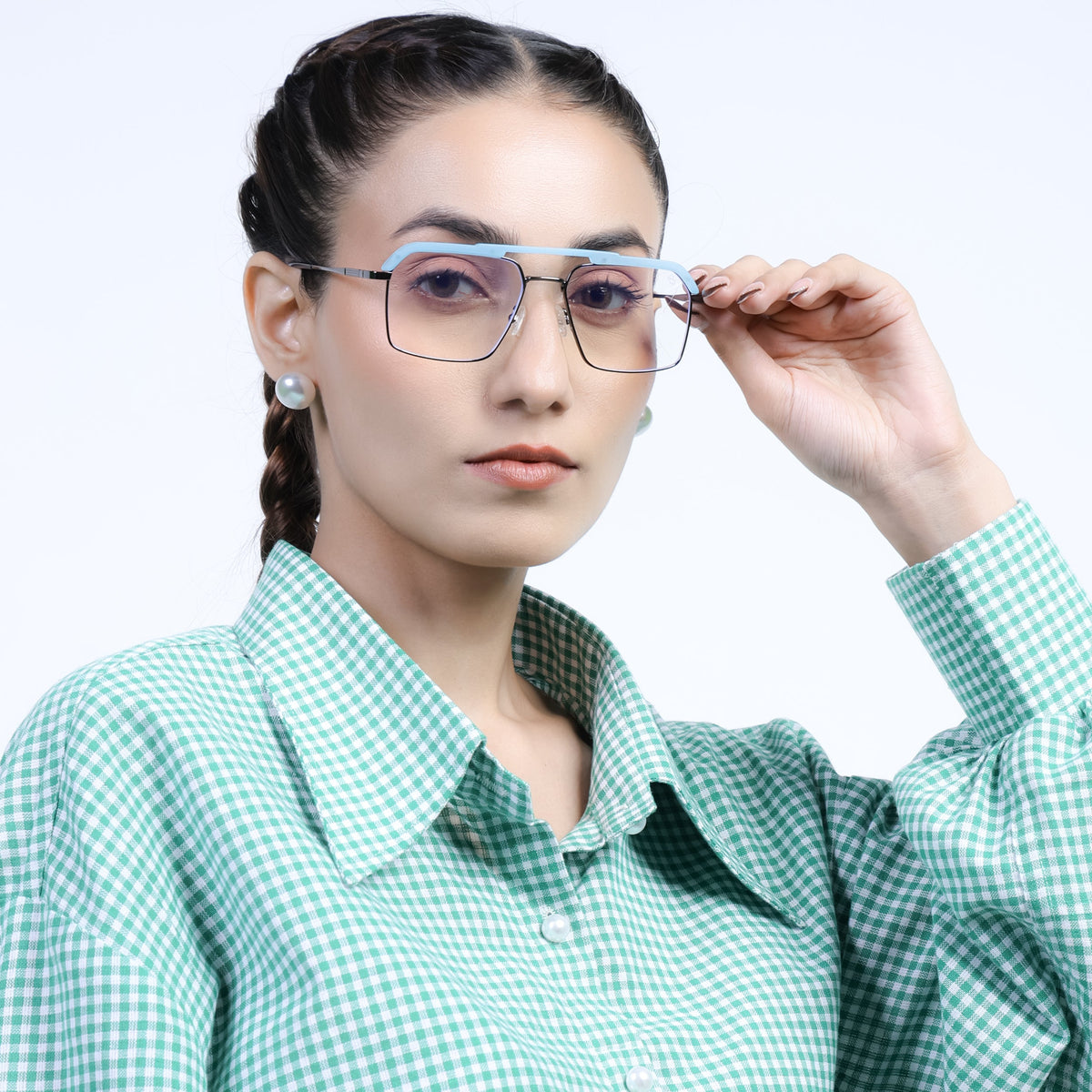 Eyejack Aura Sky Blue & Grey Wayfarer Eyeglasses for Men and Women - view 9