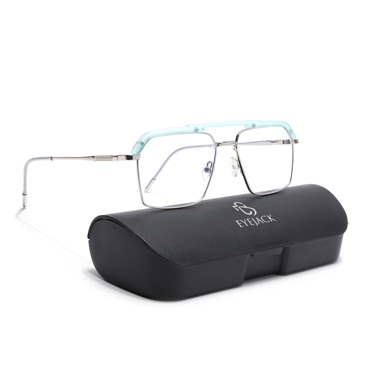 Eyejack Aura Sea Green & Silver Wayfarer Eyeglasses for Men and Women - view 6