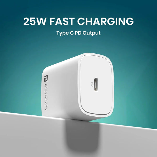 Portronics Adapto 25 Plus 25W GaN Fast Charger USB Type-C PD Adapter Lightweight Travel Charger Halfpe Deals