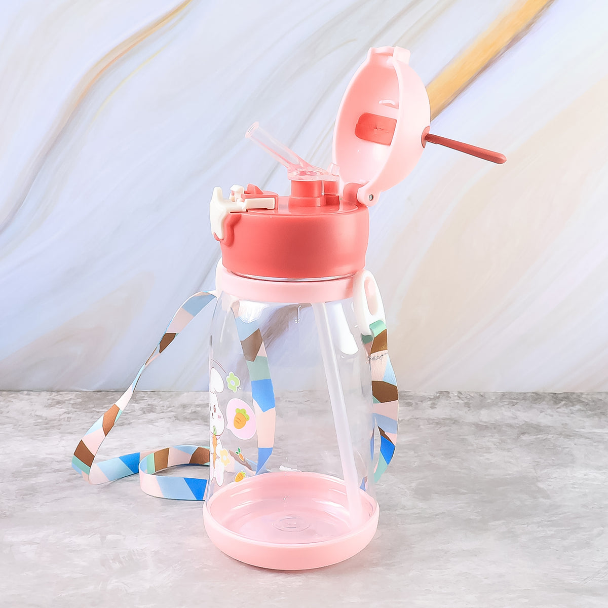 Cute Cartoon Water Bottle Approx for Kids with Straw and Strap with Leakproof BPA-Free Sipper Bottle with Star Cap and Antler Design450ml (1 Pc)