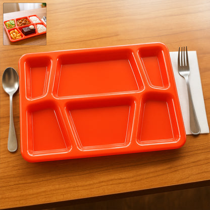 Plastic Multi-compartment Rectangular Meal Serving Tray  Plate 38x27 Cm (1 Pc  Red)