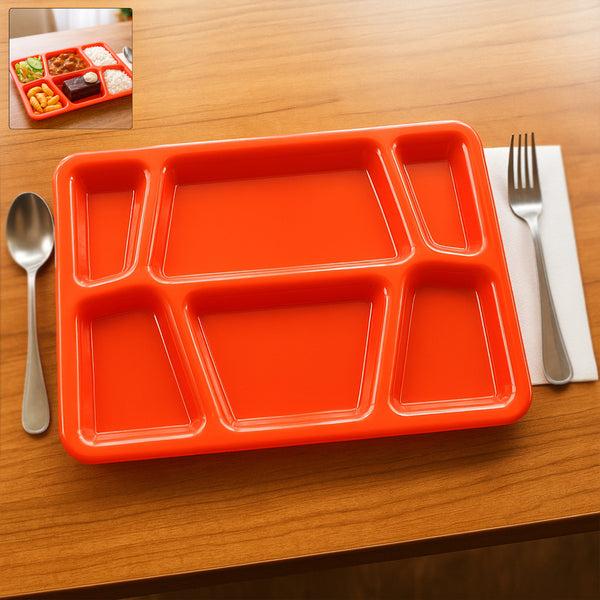 Plastic Multi-compartment Rectangular Meal Serving Tray  Plate 38x27 Cm (1 Pc  Red)