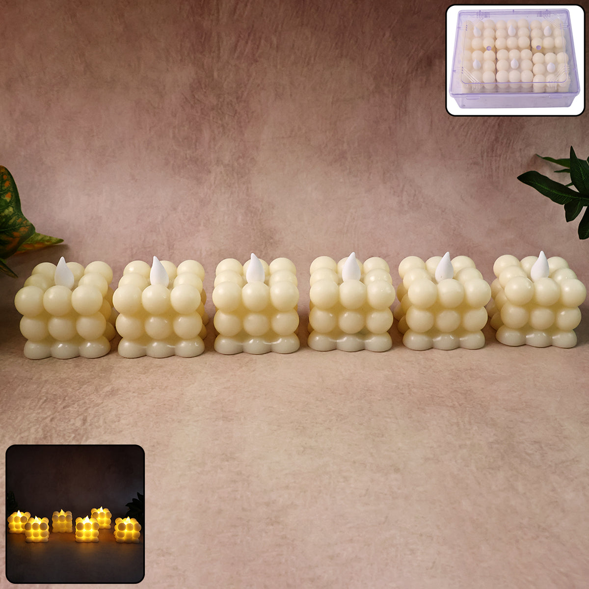 Decorative LED Bubble Candles – Flameless Tealight Candles with Warm Glow for Home(6 Pc  Set)