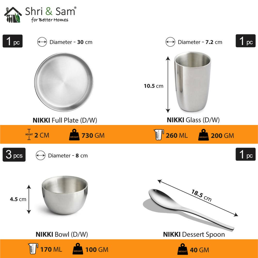 Stainless steel double wall thali set nikki