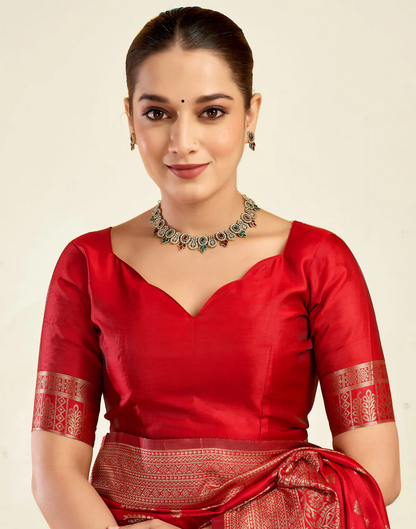 AXONIT Royal Jacquard Saree with Golden Zari Butta & Brocade Border