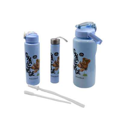 3 Pc Cartoon Plastic Water Bottle Set – BPA-Free & Leak-Proof for Kids & Daily Use