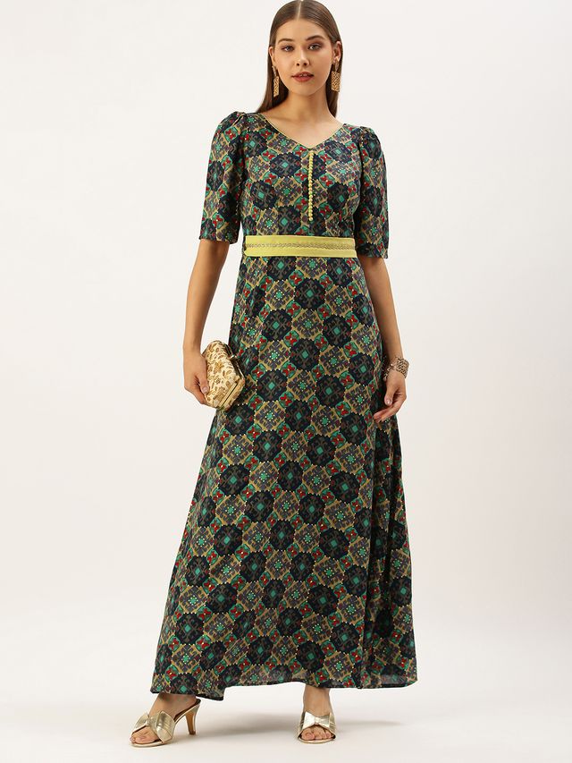 Bollywood Vogue Ready To Wear Multicolored Printed A Line Maxi Dress