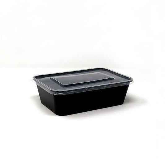 Rectangle Plastic Food Container, For Packaging (650ml) (pack of 100)(white & Black) - HalfPe