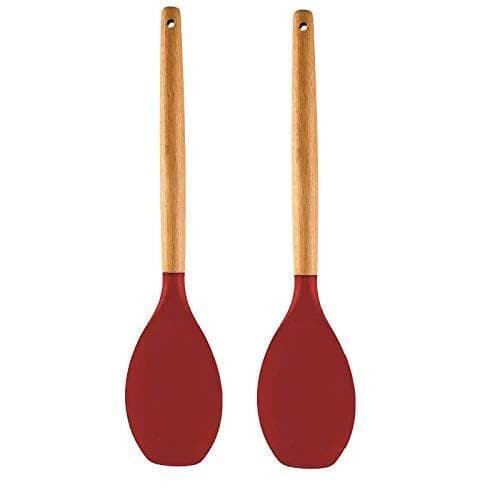 P-Plus International Premium Silicone Spatula Flexible & Heat Resistant Rubber Spatula with Wood Handle (Red - Pack of 2) - HalfPe