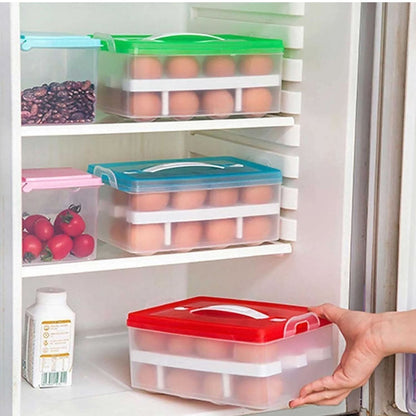 2-Layer 32 Grid Egg Tray with Lid – Storage Container with Handle (1 Pc)