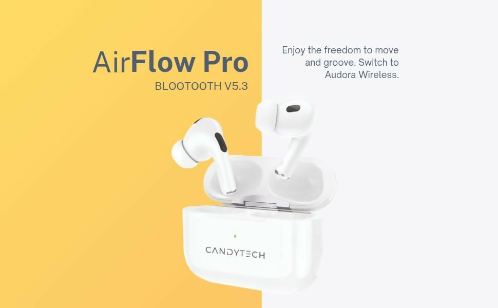 Candy Tech Airflow Pro Wireless Earbuds (Bass Boosted) with Touch Controls, 20H Playtime, 200H Standby, Fast USB Type-C Charging, In-Built Mic & IPX5 Water Resistance – Multicolour Dreams Gadgets