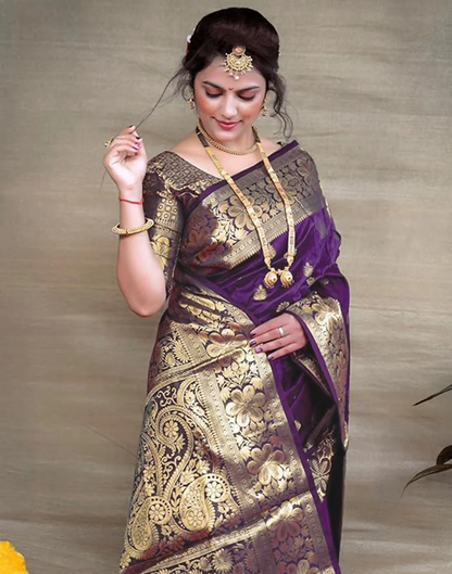 AXONIT Royal Emerald Jacquard Saree with Broad Golden Zari Border & Pallu