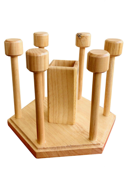 Wooden Glass Stand With Holder (Single Piece) - HalfPe