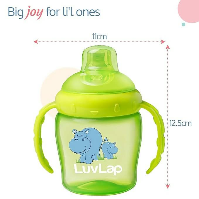 LUVLAP HIPPO SIPPER / SIPPY CUP 225ML ANTI-SPILL DESIGN WITH SOFT SILICONE SPOUT 6M+ Green