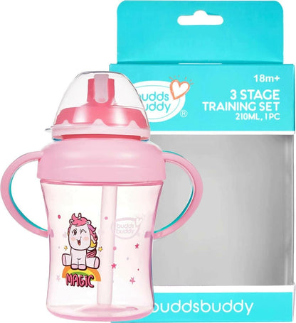 Buddsbuddy 3 Stage Baby Training Sipper Set (210ml,Pink) BB7218