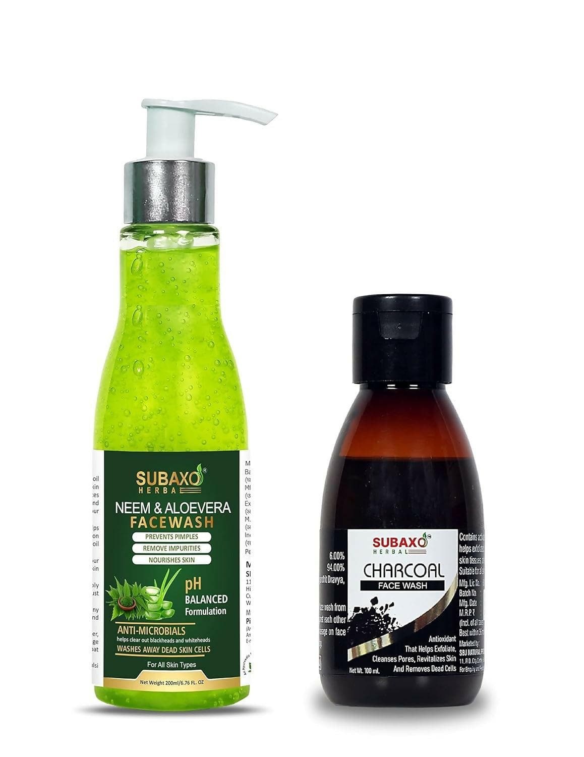 SUBAXO Neem & Aloevera Herbal Face Wash(200 ml) and Charcoal Face Wash(100 ml) Combo - HalfPe