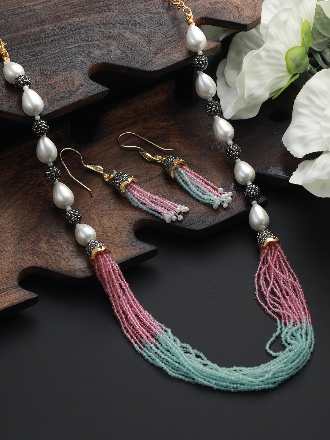 Gold-Plated Beaded Necklace And Earrings