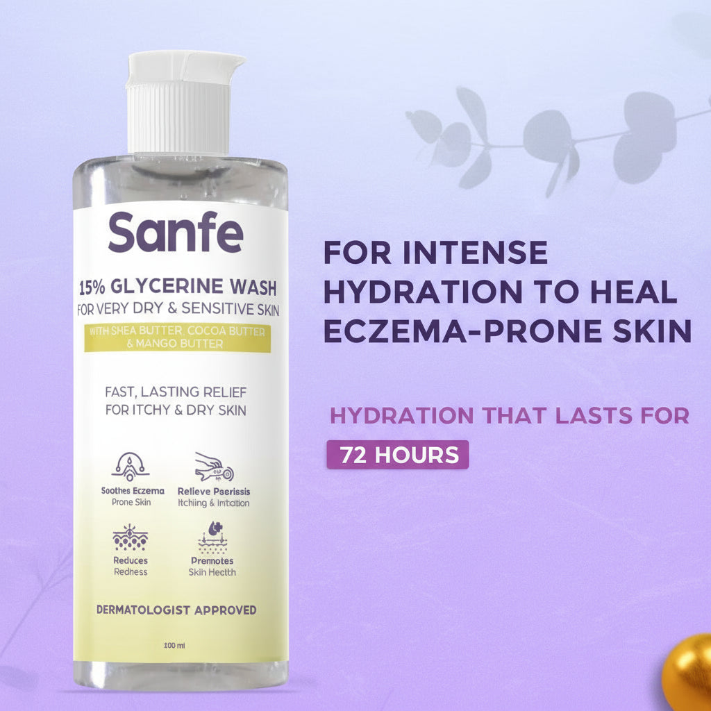 Sanfe Eczema Relief Wash | For very very dry skin | Soothes Eczema, Relieve Irritation & Itching, Reduces Redness | Rapid Relief Formula - 100ml
