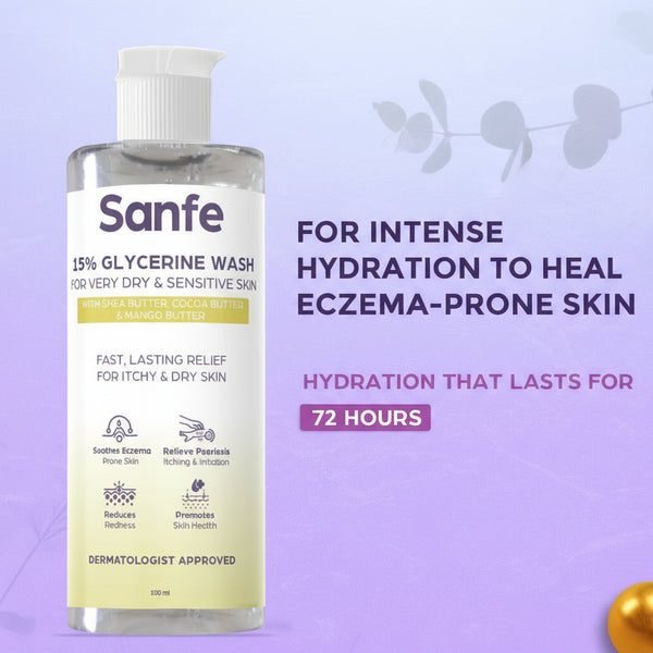 Sanfe Eczema Relief Wash | For very very dry skin | Soothes Eczema, Relieve Irritation & Itching, Reduces Redness | Rapid Relief Formula - 100ml