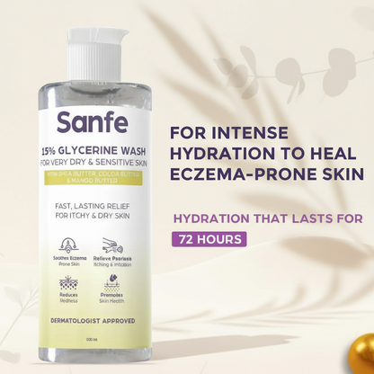 Sanfe Eczema Relief Wash | For very very dry skin | Soothes Eczema, Relieve Irritation & Itching, Reduces Redness | Rapid Relief Formula - 100ml