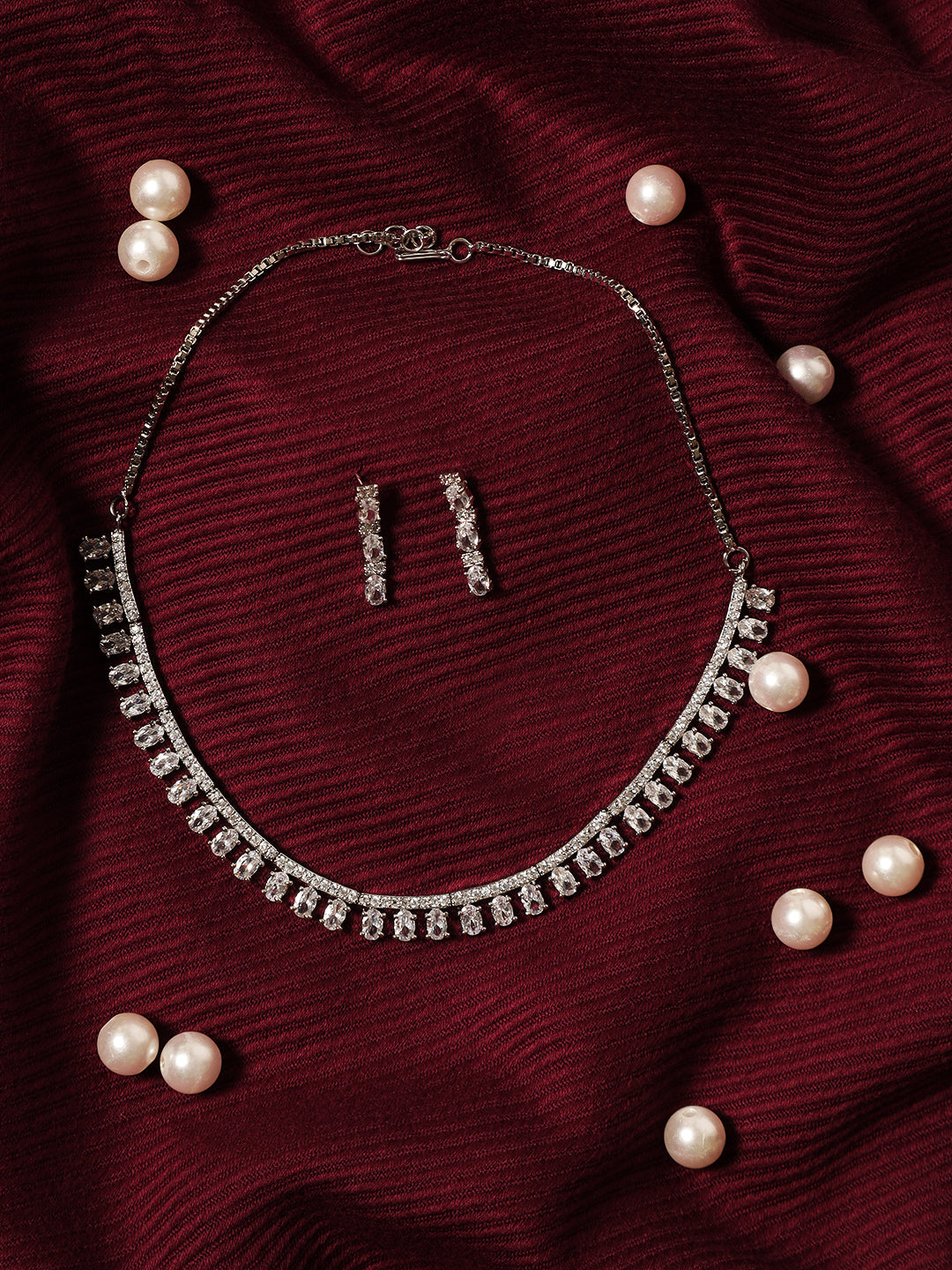 Silver Plated American Diamond Jewellery Set