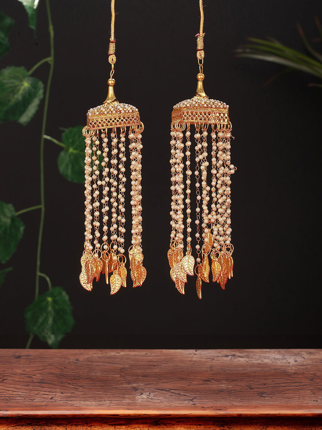 Pack Of 2 Gold Plated Stone Studded & White Pearl Beaded Bridal Square Dome Kaleeras Secured With Drawstring Closure.