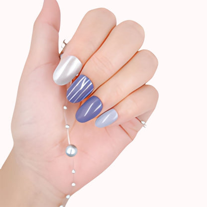 Sanfe Instant Press On Nails - Purple Chrome | 24 Reusable Artificial Fake Nail Set/Extensions | Quick, Lightweight, Salon Look, Lasts upto 3 weeks | For Festivals & Special Occasions