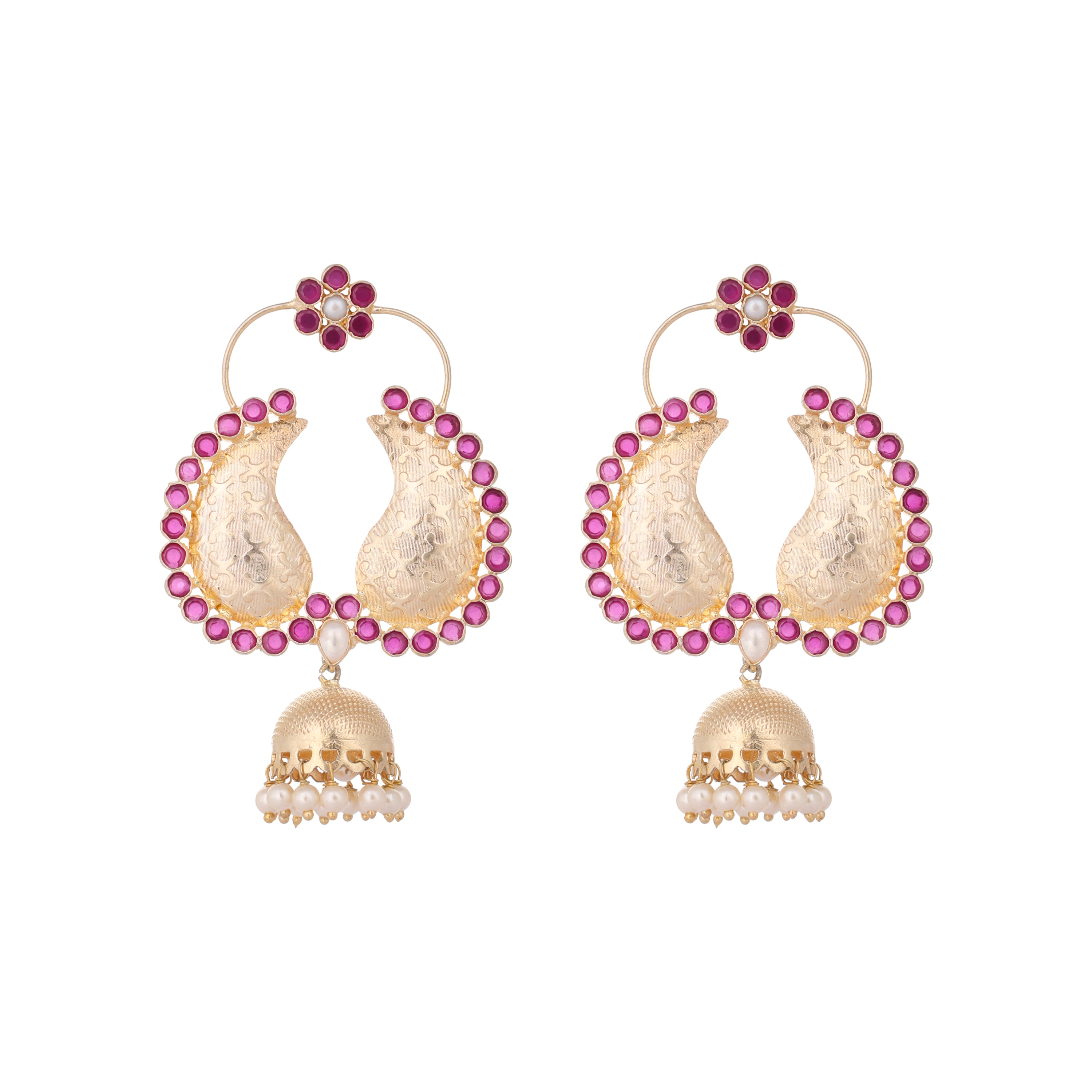 22K Gold Plated Pink Dangler Jhumki Earrings