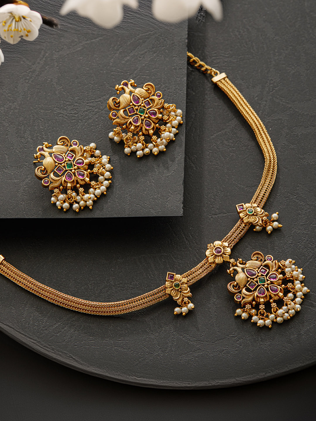 Jazz And Sizzle 22 K Gold-Plated Kundan & Beads Studded Jewelry Set