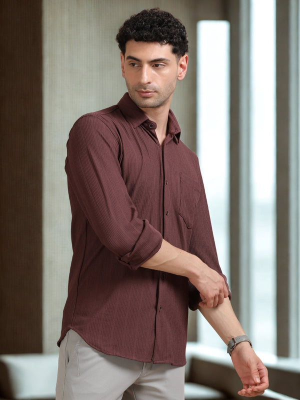 Men Maroon Full Sleeve Cotton Knitted Casual Shirt Cool Colors