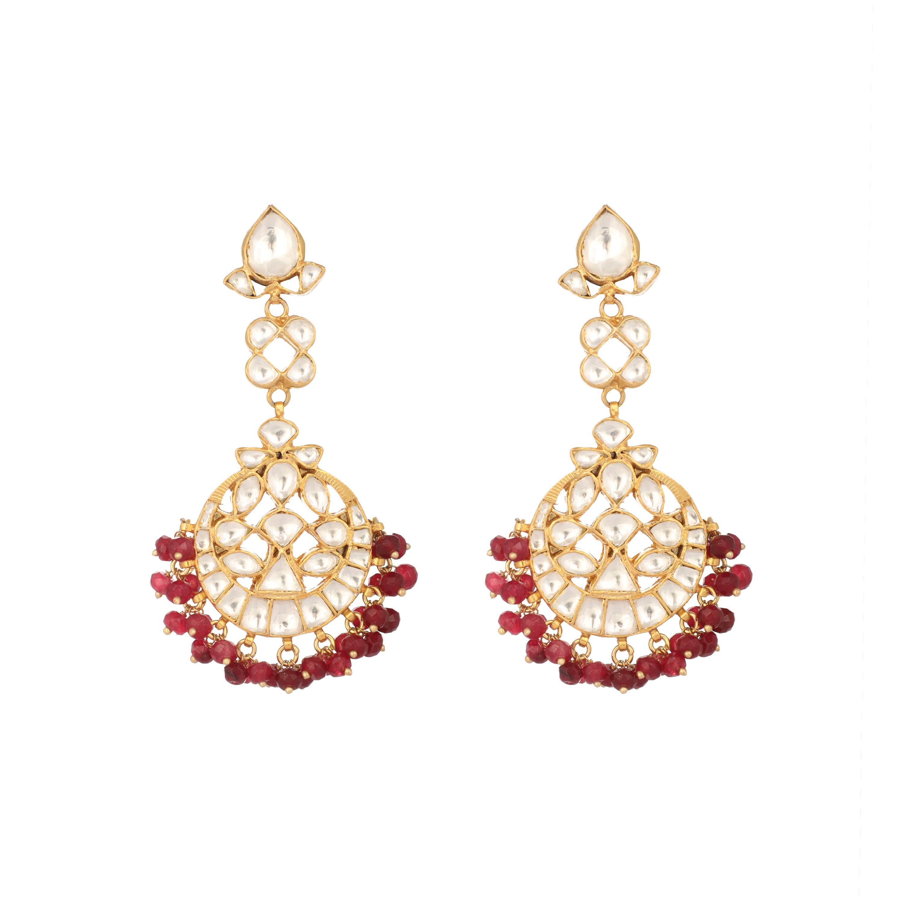 22K Gold Plated Ruby Kundan Chandbali Earrings