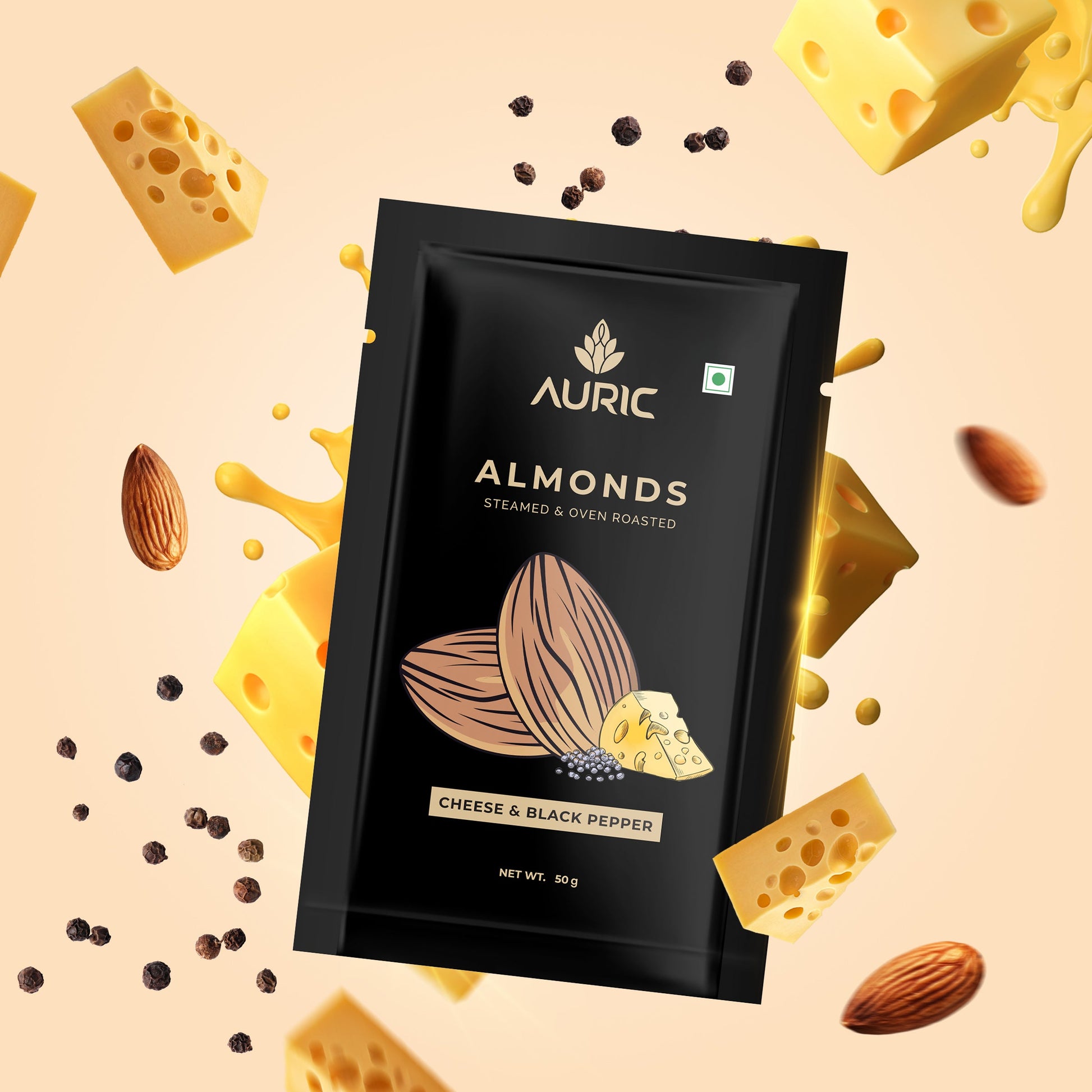 Auric Flavoured Nuts Combo Pack of  Almonds & Cashews (Cheese & Black Pepper, Smoky Barbeque, Sweet Thai Chilli & Mexican Peri Peri) with Steamed & Oven Roasted  50g x 4 (200g) Zenith Drinks