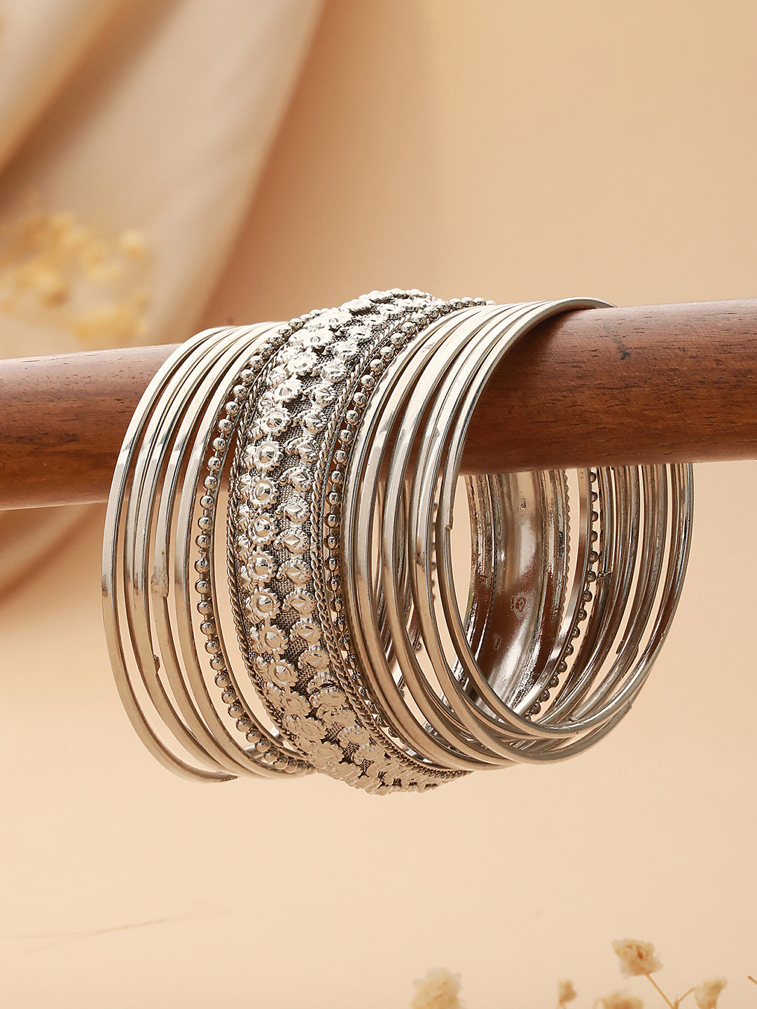 Jazz And Sizzle Set Of 15 Oxidised Silver-Plated Bangles Set