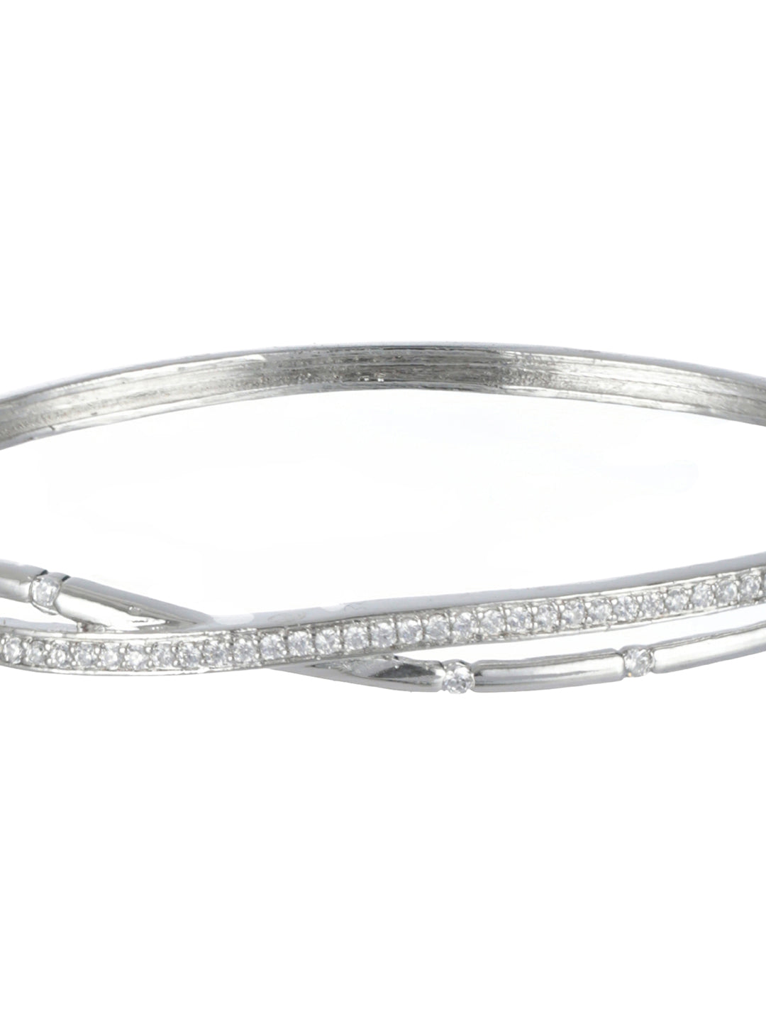 Silver-Toned & White American Diamond Handcrafted Silver-Plated Bracelet