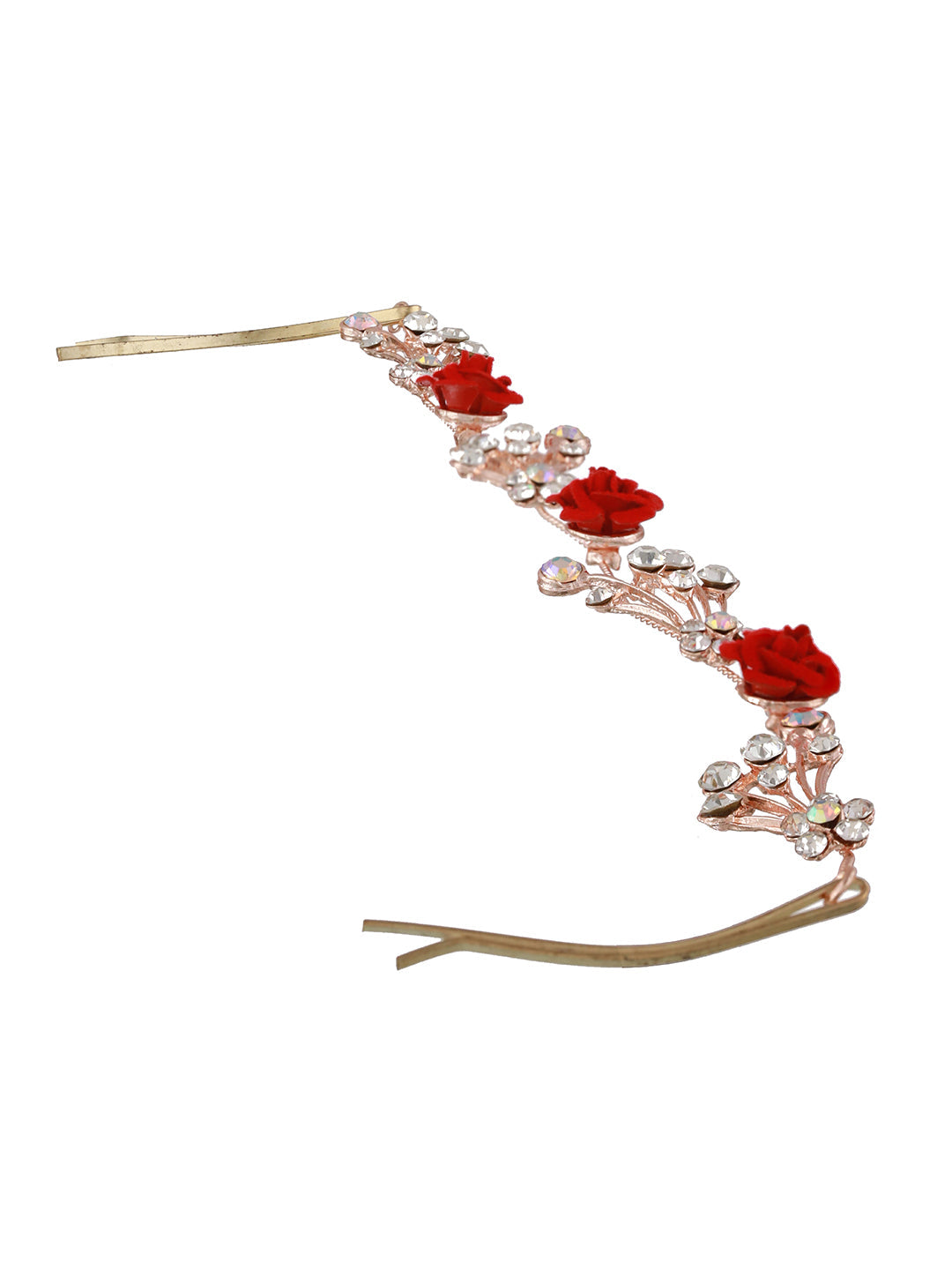 Women Red-Coloured Rose & White Embellished Hand Made Pearl Floral Hair Vine