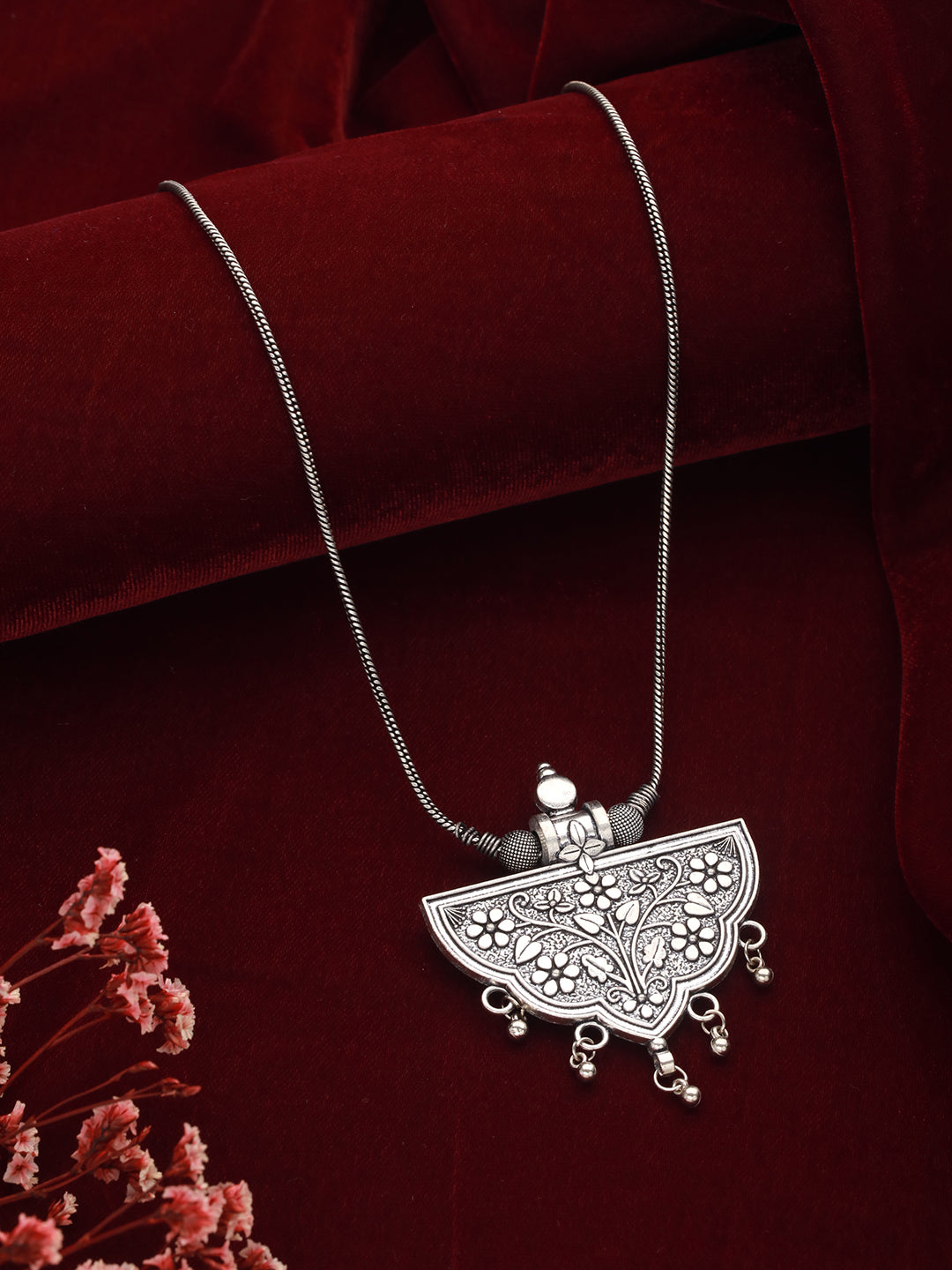 Silver Plated Textured Oxidised Necklace