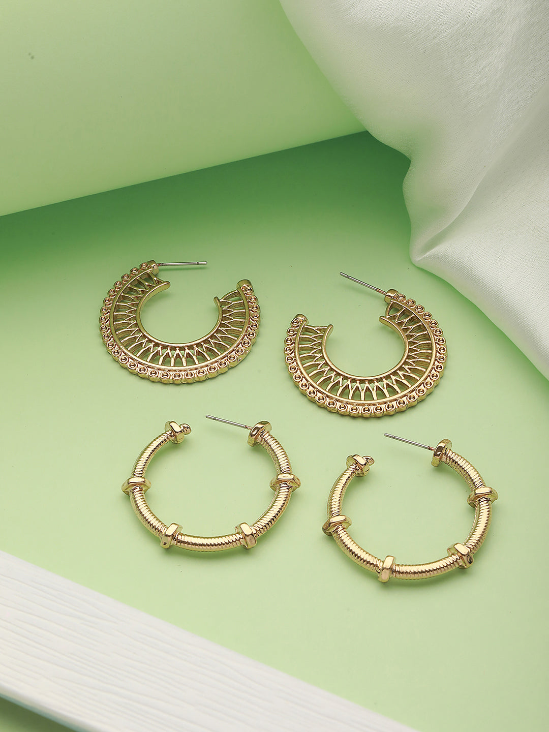 Set Of 2 Gold-Toned Half Hoop Earrings