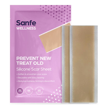 Sanfe Silicone Scar Sheet Prevent new & treat old scars Reduces redness, reusable No side effects 2 sheets, For men & women