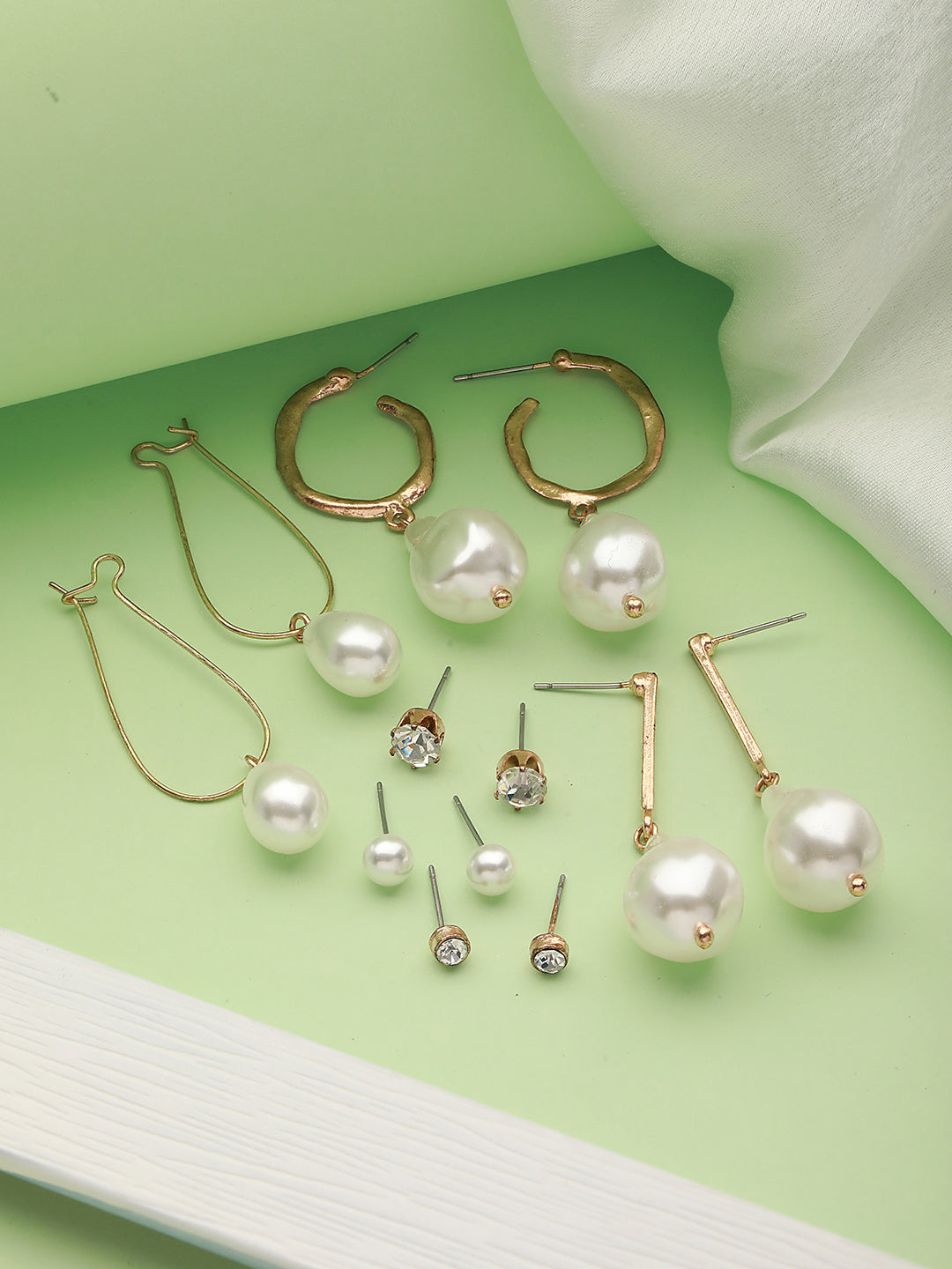 Set Of 6 Gold-Plated Pearl Drop Earrings