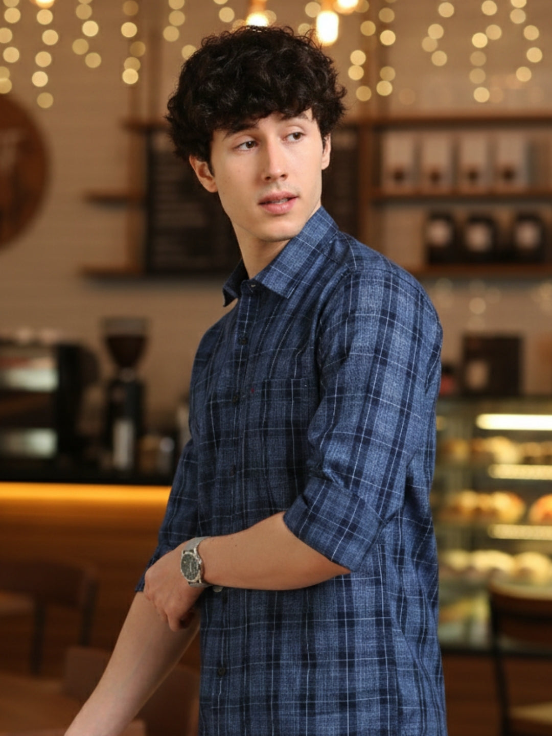 Men Blue Regular Fit Checks Full Sleeve Casual Shirt Cool Colors