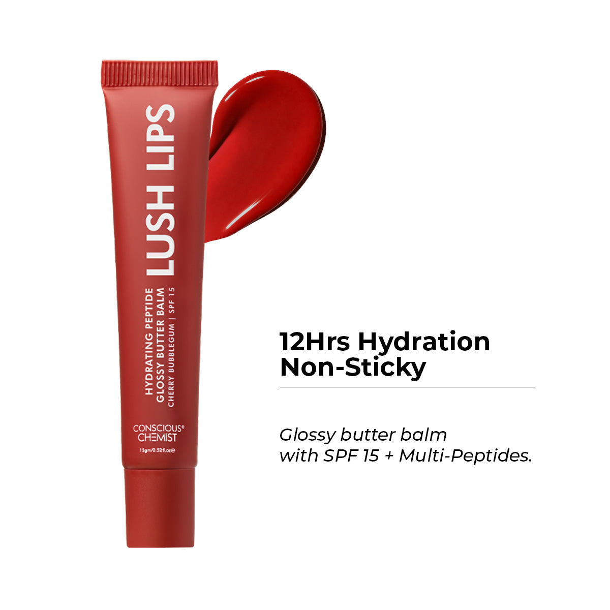 Conscious Chemist Peptide Lip Balm SPF15 | Moisturizing & Sun Protection | Cherry Bubblegum (Pack of 1, 15 g)