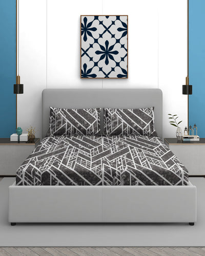Fantasy Collection 200 TC Cotton King Fitted Bedsheet with 2 Pillow Covers - Grey