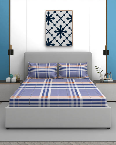 Fantasy Collection 200 TC Cotton King Fitted Bedsheet with 2 Pillow Covers - Blue